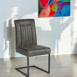 Chaise en tissu microfibres gris et pieds métal noir