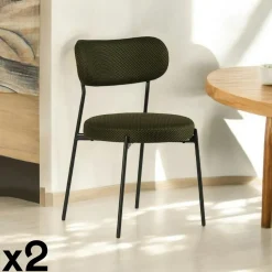 Chaise en tissu résille matelassée vert (lot de 2) IENA