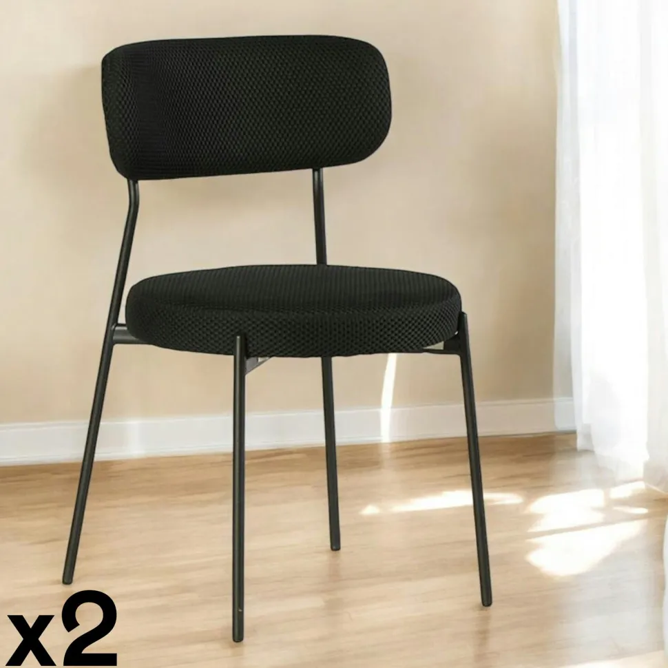 Chaise en tissu résille matelassée bleu (lot de 2) IENA
