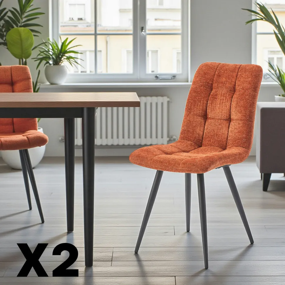Chaise en tissu terracotta motif damier (lot de 2) LOMBARDIE