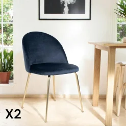 Chaise en velours bleu foncé à dossier rond (lot de 2) MONTREUX
