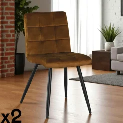 Chaise en velours capitonné moutarde MALMOE (lot de 2)