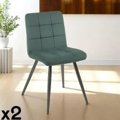 Chaise en velours capitonné gris MALMOE (lot de 2)