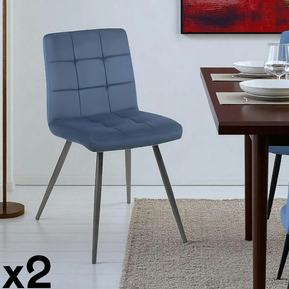 Chaise en velours capitonné gris MALMOE (lot de 2)