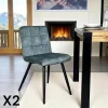Chaise en velours capitonné bleu pétrole MALMOE (lot de 2)