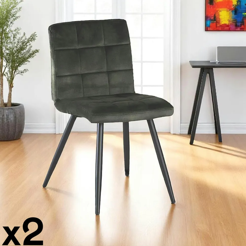 Chaise en velours capitonné kaki MALMOE (lot de 2)