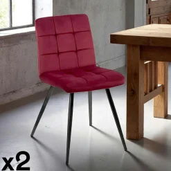 Chaise en velours capitonné rouge bordeaux MALMOE (lot de 2)