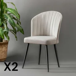 Chaise en velours écru - dossier enveloppant ROSARIO (Lot de 2)