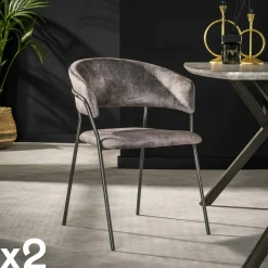 Chaise en velours gris à dossier rond (lot de 2) MELBOURNE