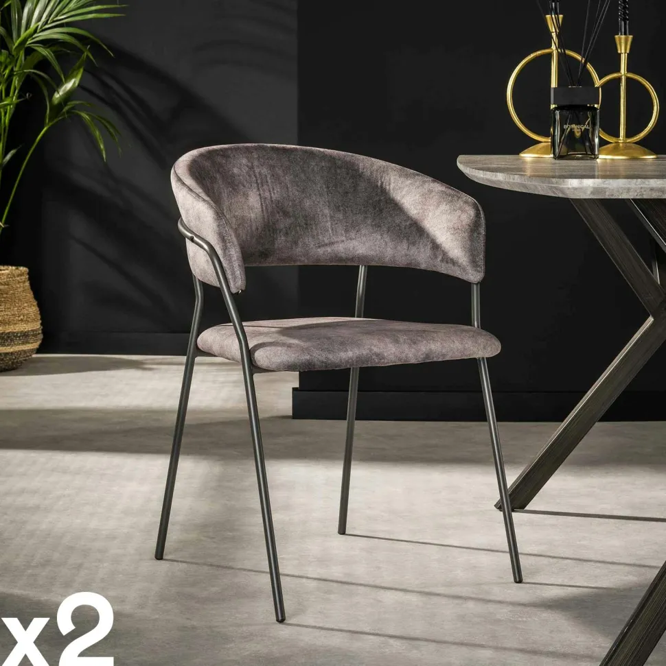 Chaise en velours gris à dossier rond (lot de 2) MELBOURNE