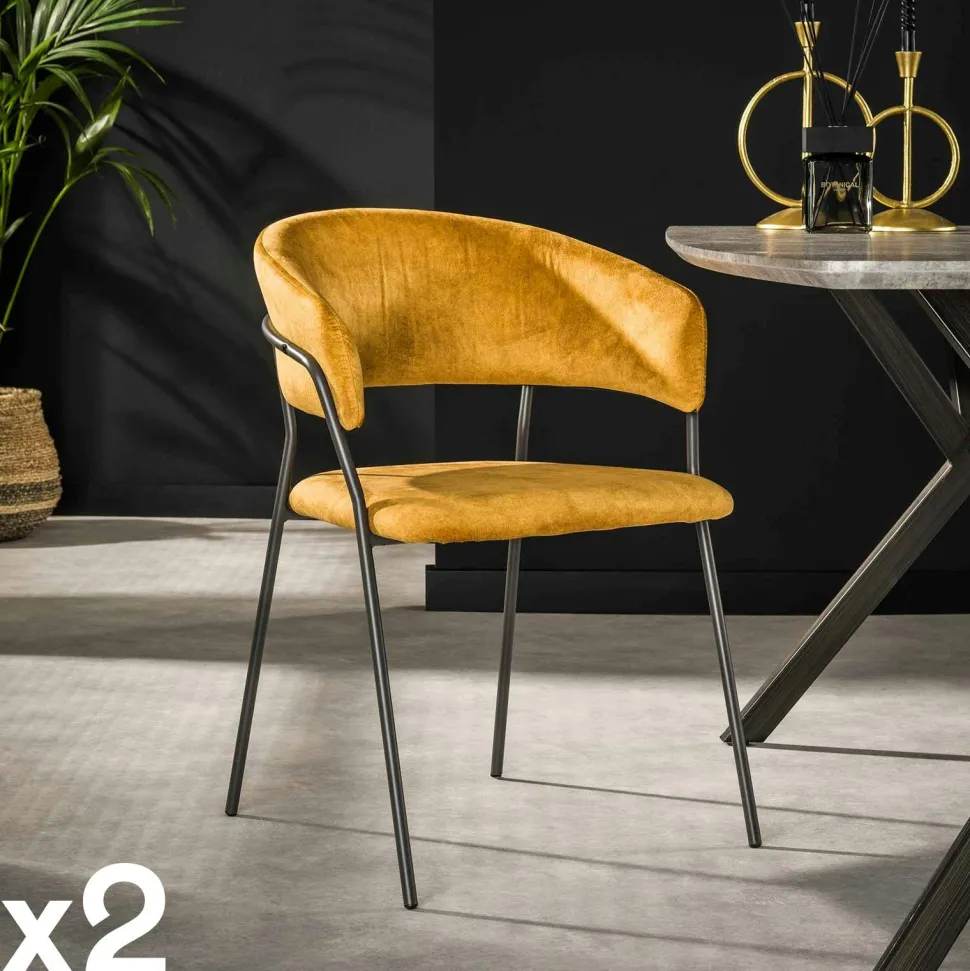 Chaise en velours gris à dossier rond (lot de 2) MELBOURNE