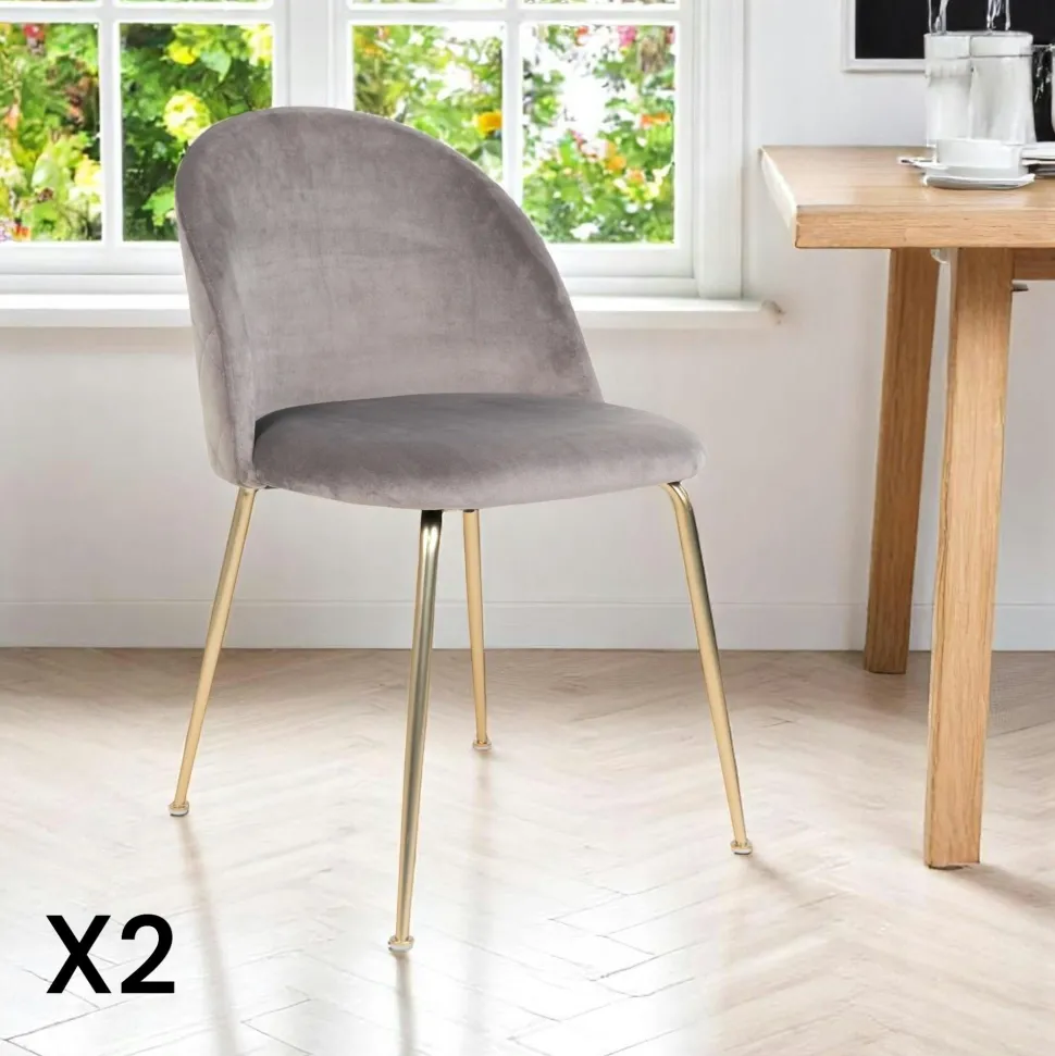 Chaise en velours gris à dossier rond (lot de 2) MONTREUX