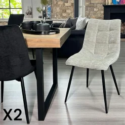 Chaise en velours gris clair motif damier (lot de 2) PALERME
