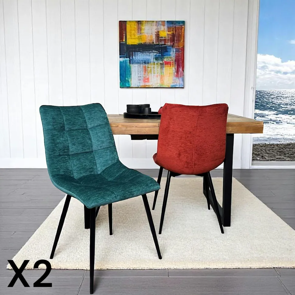 Chaise en velours gris clair motif damier (lot de 2) PALERME