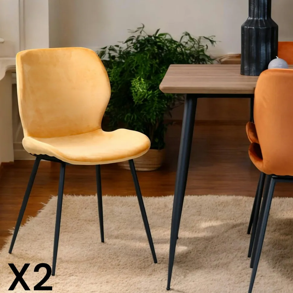 Chaise en velours jaune moutarde MELBOURNE (lot de 2)