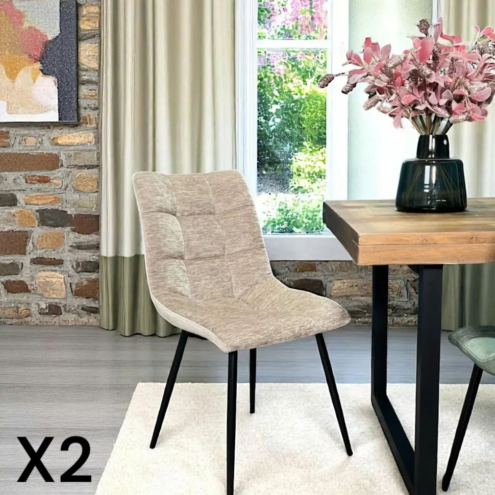 Chaise en velours lagon motif damier (lot de 2) PALERME