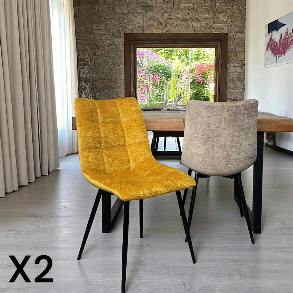 Chaise en velours moutarde motif damier (lot de 2) PALERME