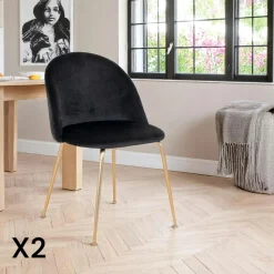 Chaise en velours noir à dossier rond (lot de 2) MONTREUX