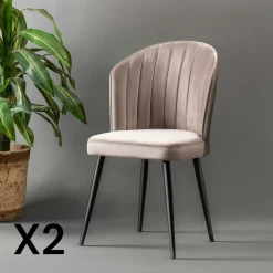 Chaise en velours noir - dossier enveloppant ROSARIO (Lot de 2)