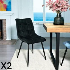 Chaise en velours noir motif damier (lot de 2) PALERME