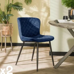 Chaise en velours piqué bleu (lot de 2) MELBOURNE