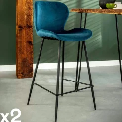 Chaise en velours piqué bleu (lot de 2) MELBOURNE