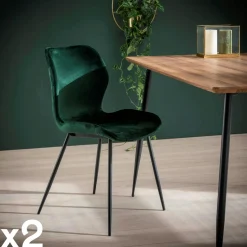Chaise en velours vert MELBOURNE (lot de 2)