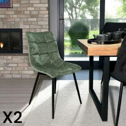 Chaise en velours vert motif damier (lot de 2) PALERME