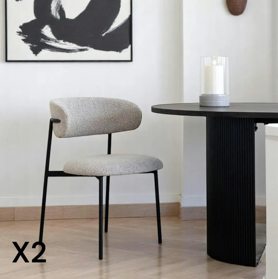 Chaise gris clair en bouclette avec dossier arrondi (lot de 2) MONTREUX