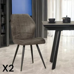 Chaise grise motif damier, (lot de 2) LOMBARDIE