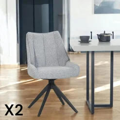 Chaise grise pivotante en velours texturé (lot de 2) IENA