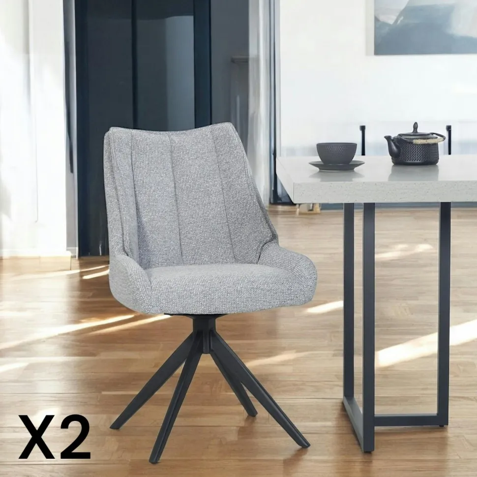 Chaise grise pivotante en velours texturé (lot de 2) IENA
