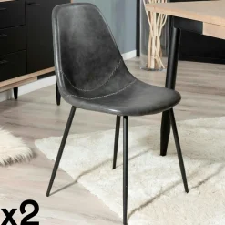 Chaise marron à couture apparente (lot de 2) TIM