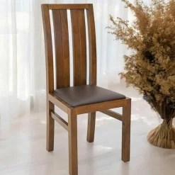 Chaise moderne bois et assise marron ATTAN