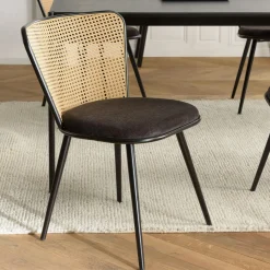 Chaise moderne dossier rotin assise velours noir (lot de 2) LOANO