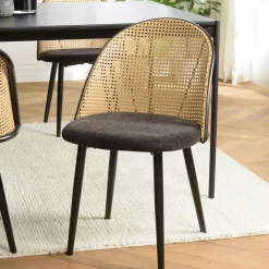 Chaise moderne dossier rotin assise velours noir (lot de 2) LOANO