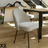 Chaise moderne tissu sable pieds métal noir (lot de 2) TIM