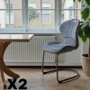 Chaise pied luge bi-matière en tissu bleu (lot de 2) LIGURIE