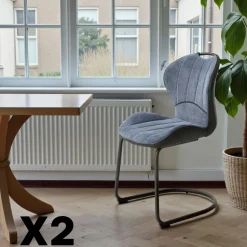 Chaise pied luge bi-matière en tissu bleu (lot de 2) LIGURIE