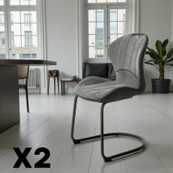 Chaise pied luge bi-matière en tissu bleu (lot de 2) LIGURIE