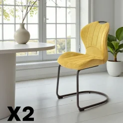 Chaise pied luge bi-matière en tissu moutarde (lot de 2) LIGURIE