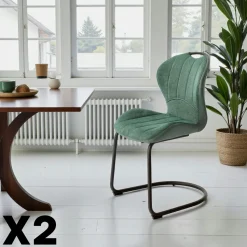 Chaise pied luge bi-matière en tissu gris (lot de 2) LIGURIE