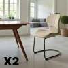 Chaise pied luge bi-matière en tissu beige (lot de 2) LIGURIE