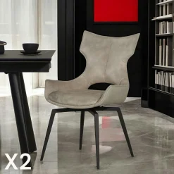 Chaise pivotante beige bi-matière, dossier en T (lot de 2) LOMBARDIE