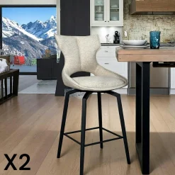 Chaise pivotante beige chiné design avec pied gris (lot de 2) MONTREUX
