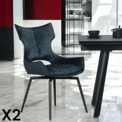 Chaise pivotante bleue bi-matière, dossier en T (lot de 2) LOMBARDIE