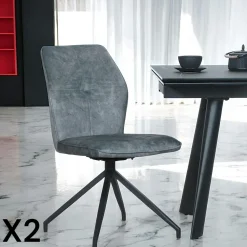 Chaise pivotante bleue en velours patiné avec poignée (lot de 2) LOMBARDIE