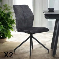 Chaise pivotante bleue en velours patiné avec poignée (lot de 2) LOMBARDIE