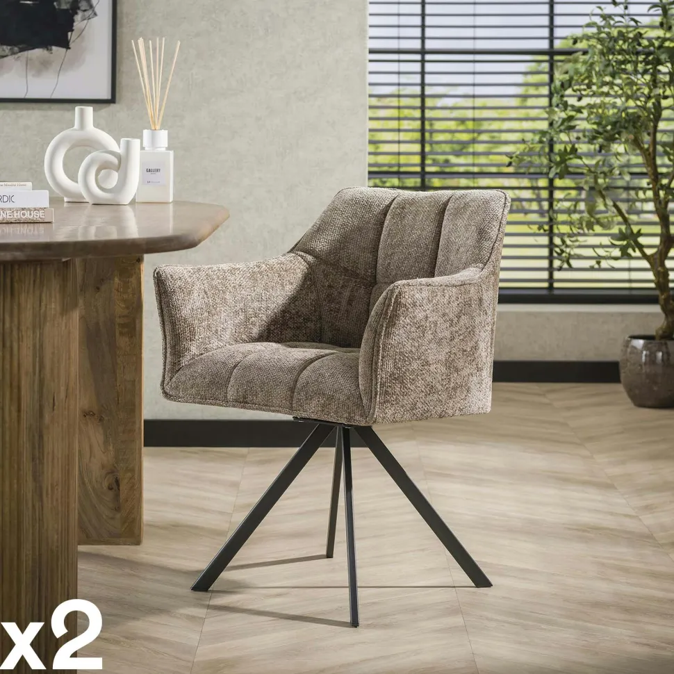 Chaise pivotante de salle à manger en velours texturé beige nacré (lot de 2) MELBOURNE