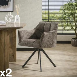Chaise pivotante de salle à manger en velours texturé beige nacré (lot de 2) MELBOURNE